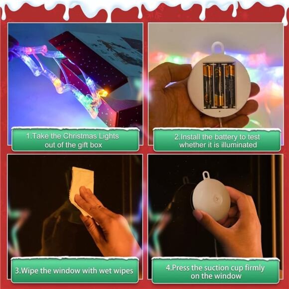 3Pcs Christmas Window Lights - Battery Powered LED Tree, Bell & Star Shaped - Picture 6 of 7